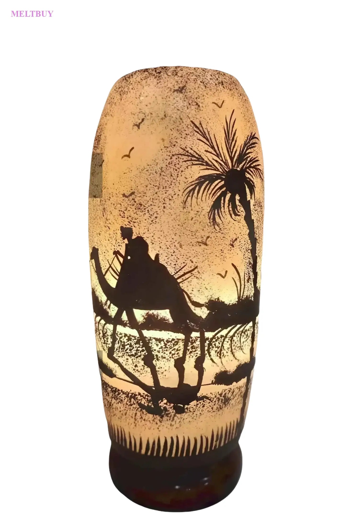 amber-bottle-shape-camel-skin-lamp-with-desert-silhouette-design-12-445 | MELTBUY