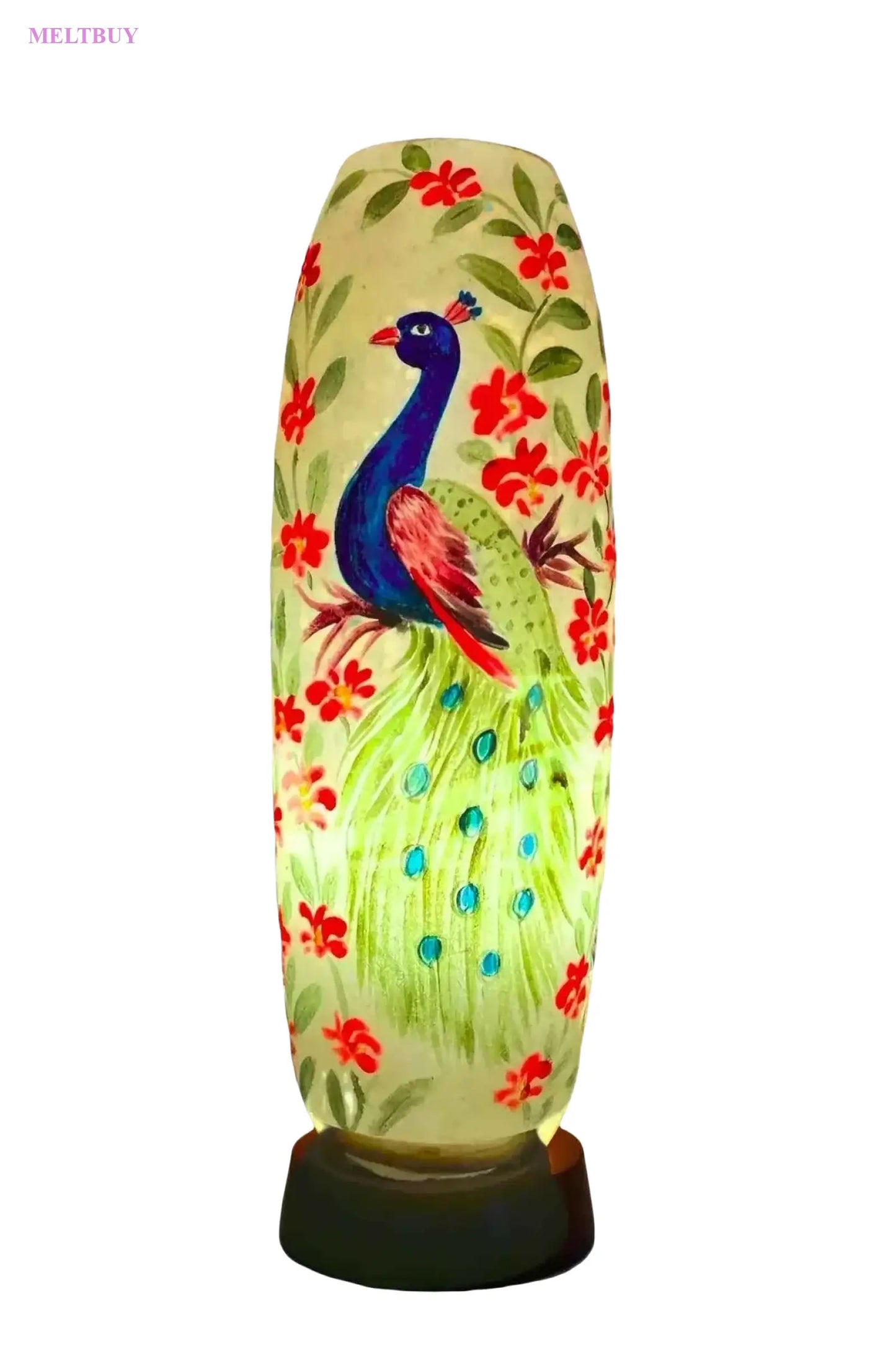beautiful-camel-skin-lamp-with-peacock-design-and-floral-accents-876 | MELTBUY
