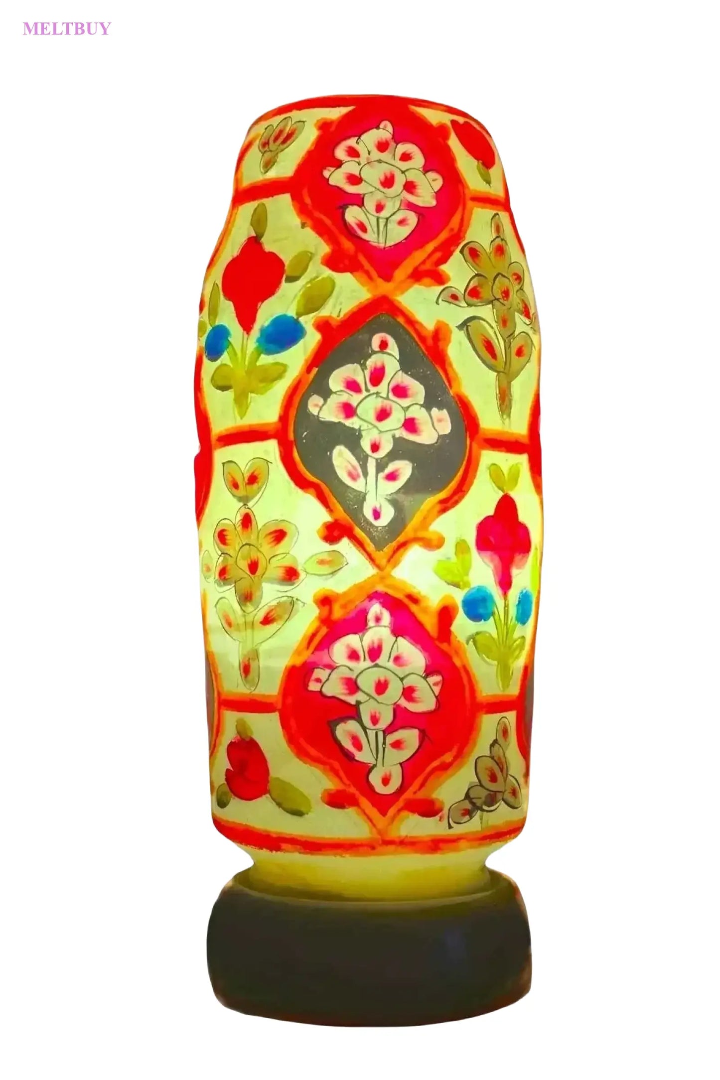 beige-camel-skin-lamp-with-hand-painted-floral-glass-design-bottle-919 | MELTBUY