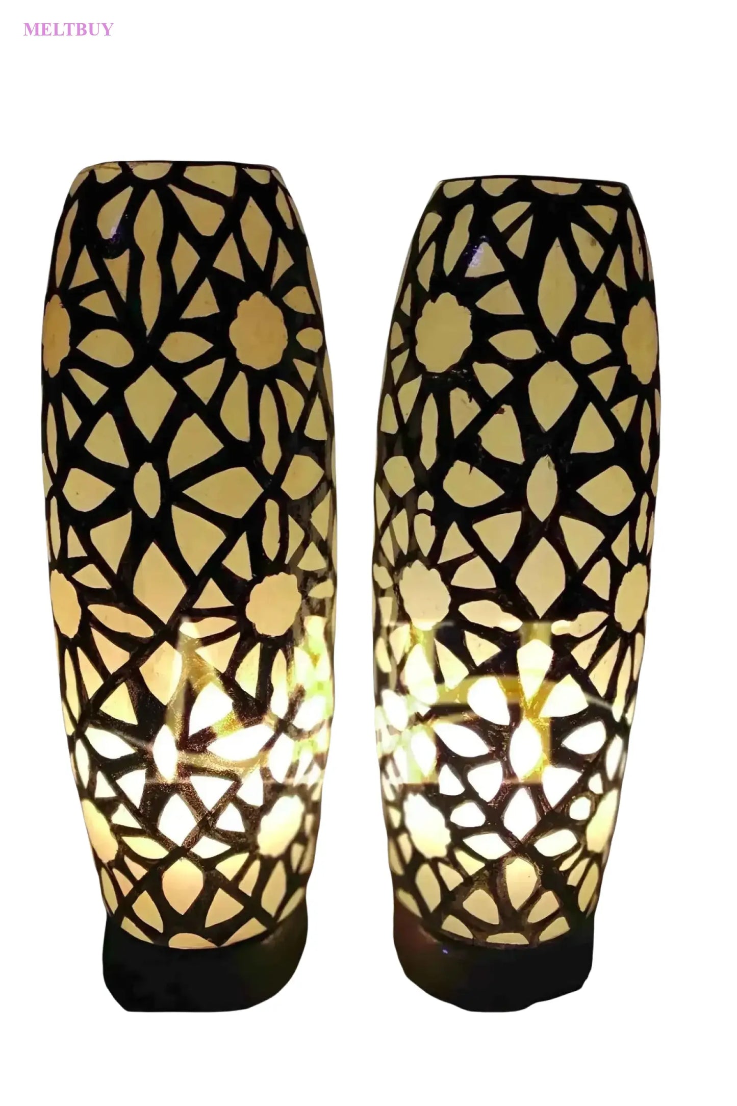black-and-cream-camel-skin-lamp-set-with-mosaic-floral-design-bottle-996 | MELTBUY