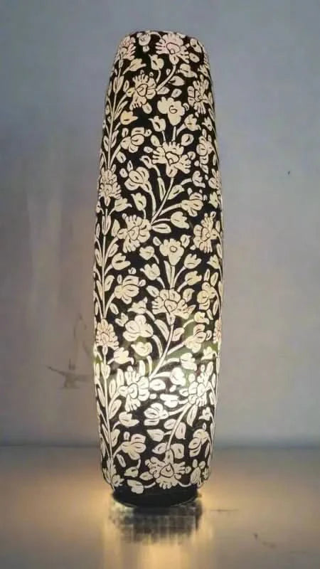 Bottle Shape Camel Skin Lamp Black & White Flower Art - MELTBUY