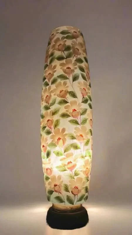Bottle Shape Camel Skin Lamp White Green Beige Flower Art - MELTBUY