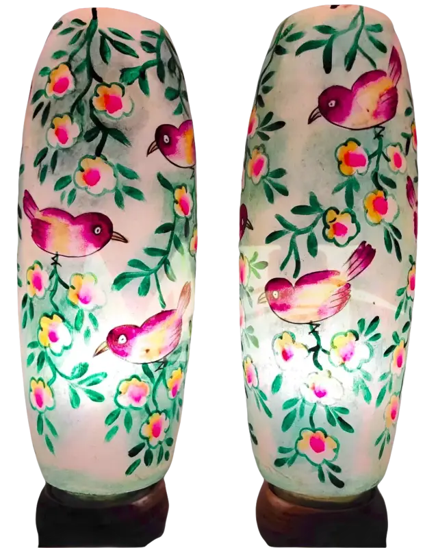 Bottle Shape Camel Skin Lamp White Purple Birds Art - MELTBUY