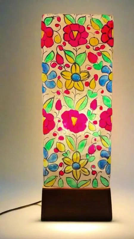 Box Shape Camel Skin Lamp Beautiful Flowers Multicolor Art - MELTBUY