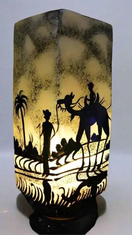 Box Shape Camel Skin Lamp Beige Black Art - MELTBUY