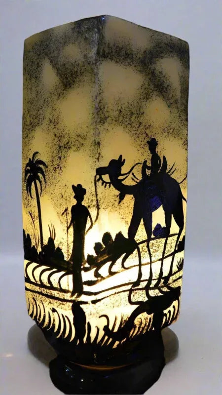 Box shape camel skin lamp beige black art