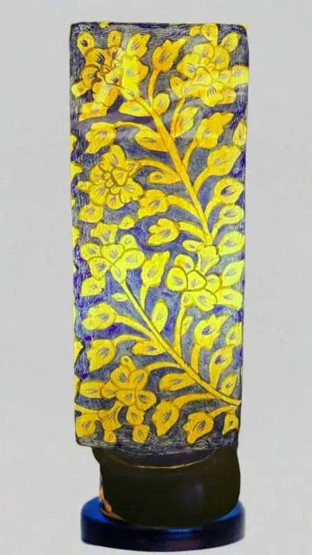 Box Shape Camel Skin Lamp Golden Yellow Blue Art - MELTBUY