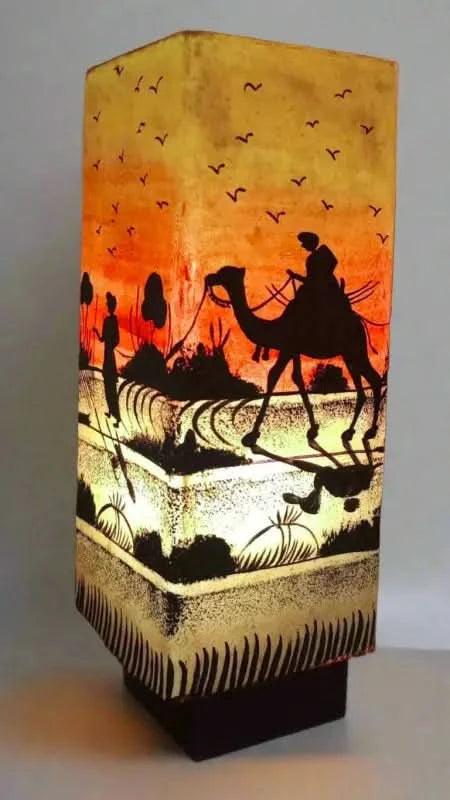 Box Shape Camel Skin Lamp Camel near Tree Art - MELTBUY