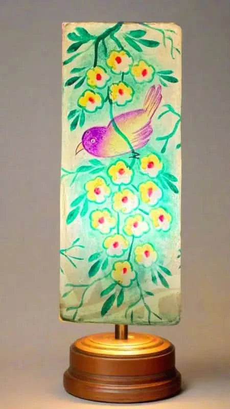 Box Shape Camel Skin Lamp White Birds Art - MELTBUY