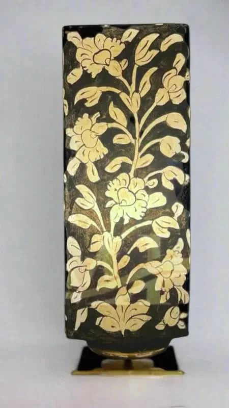 Box Shape Camel Skin Lamp White Flowers Black Art - MELTBUY