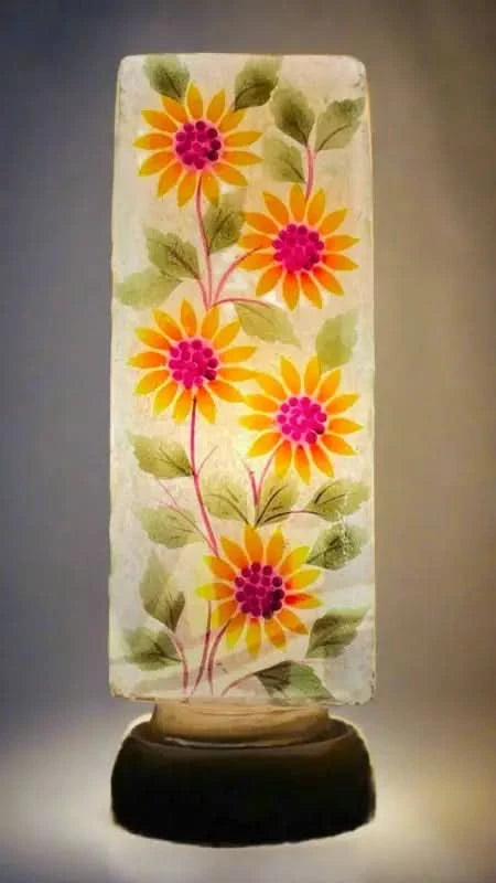 Box Shape Camel Skin Lamp White Yellow Flower Art - MELTBUY