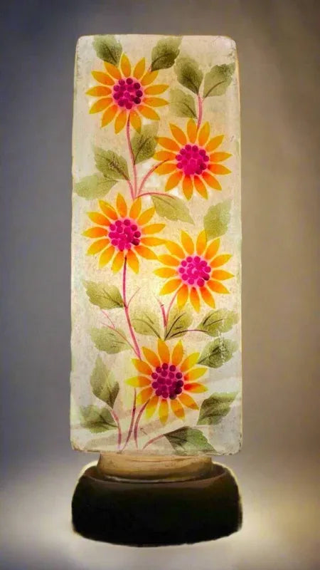 Box shape camel skin lamp white yellow flower art