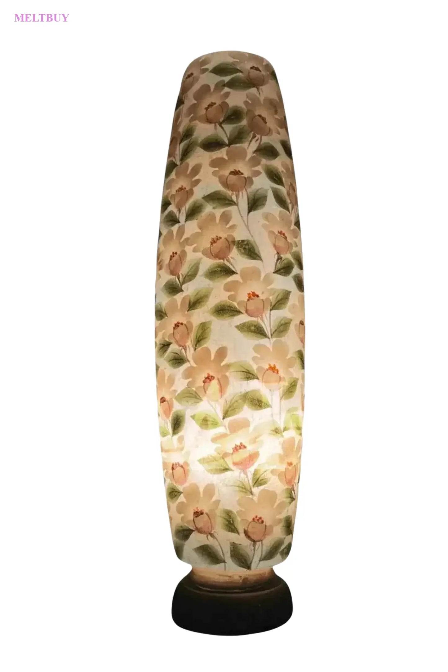 elegant-beige-camel-skin-lamp-with-frosted-floral-glass-shade-bottle-743 | MELTBUY