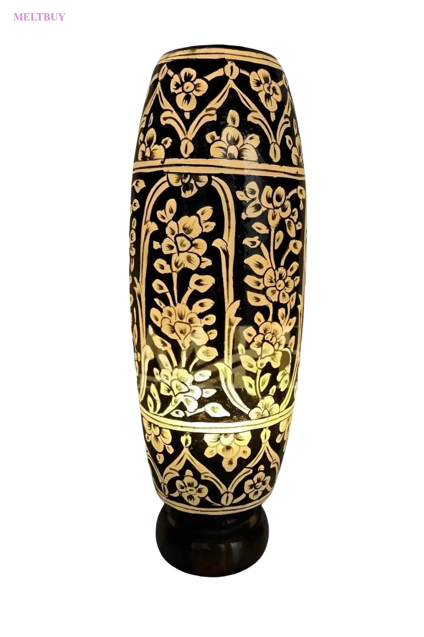 exquisite-oasis-black-ceramic-vase-with-gold-design-bottle-shape-904 | MELTBUY