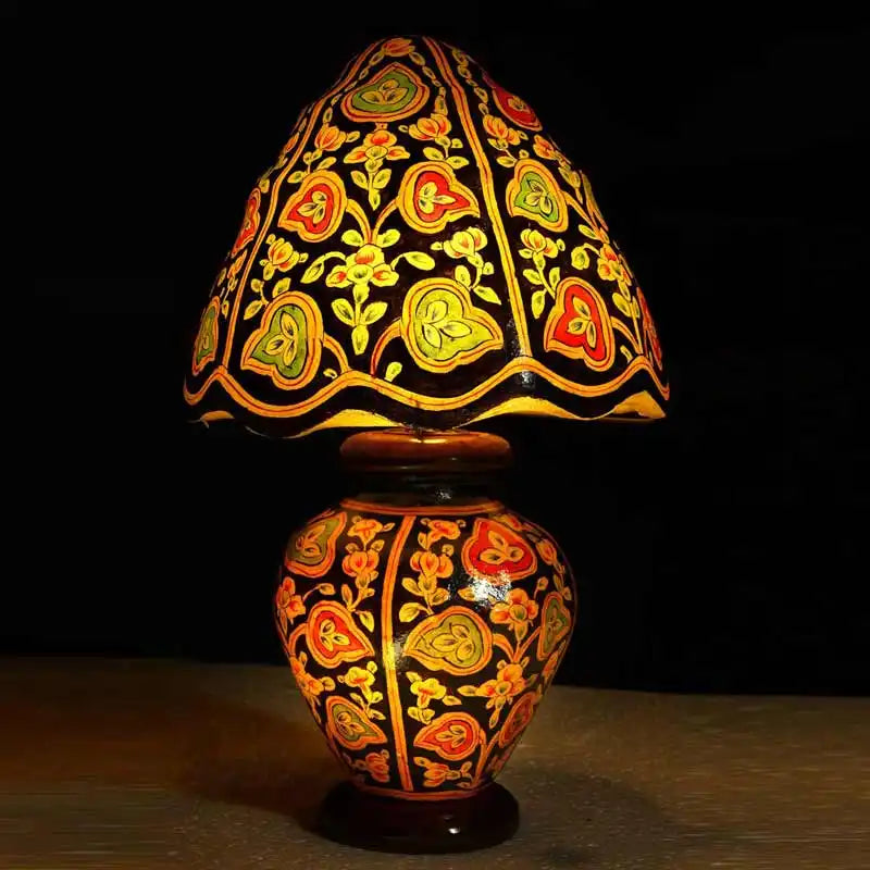 Floral-patterned table lamp.