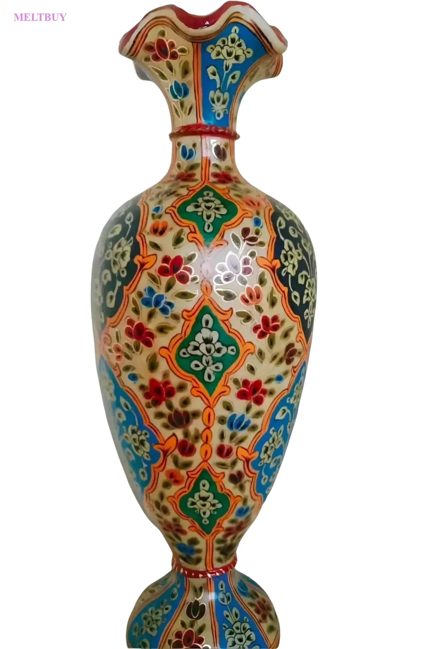 green-blue-multicolor-ceramic-vase-hand-painted-artistry-544 | MELTBUY