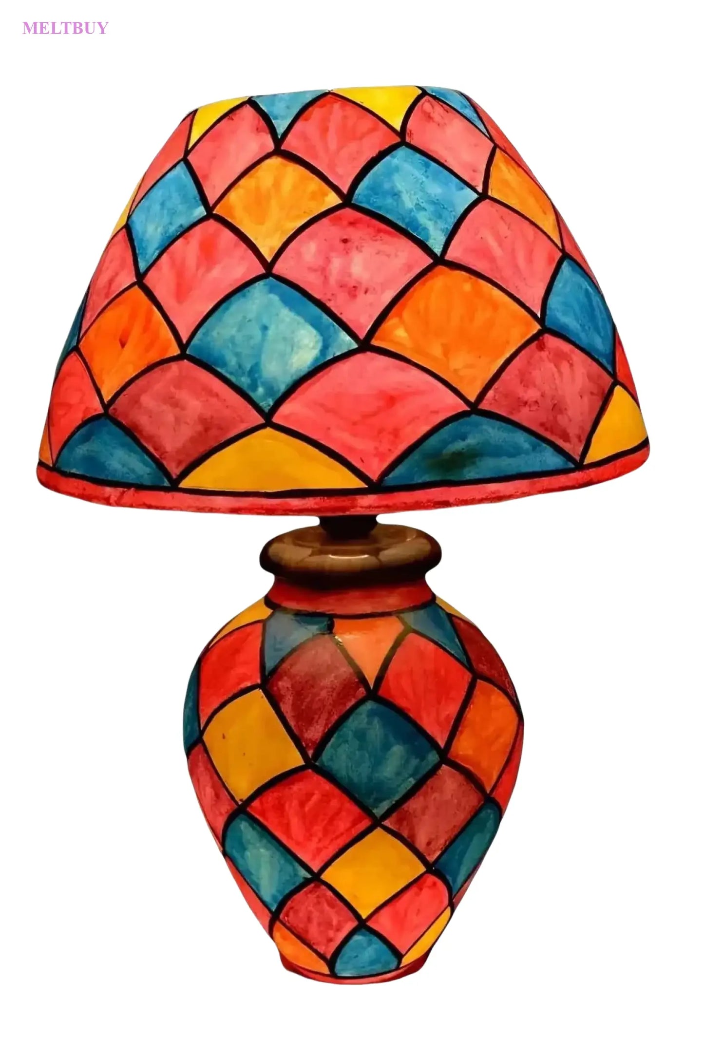 hand-painted-camel-skin-lamp-with-mosaic-diamond-patterns-side-table-357 | MELTBUY