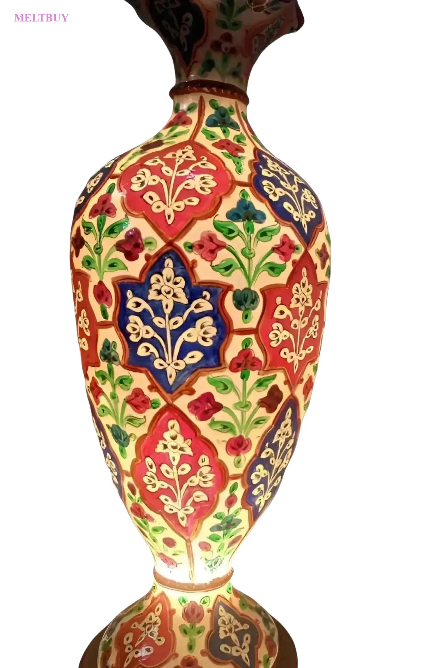 hand-painted-vase-camel-skin-design-red-and-blue-for-unique-home-990 | MELTBUY