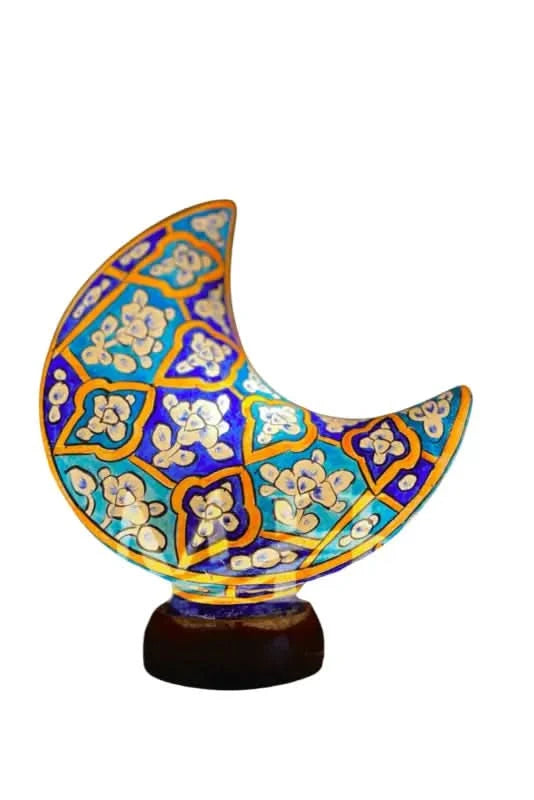 Moon Shape Camel Skin Lamp Blue Gold Art - MELTBUY