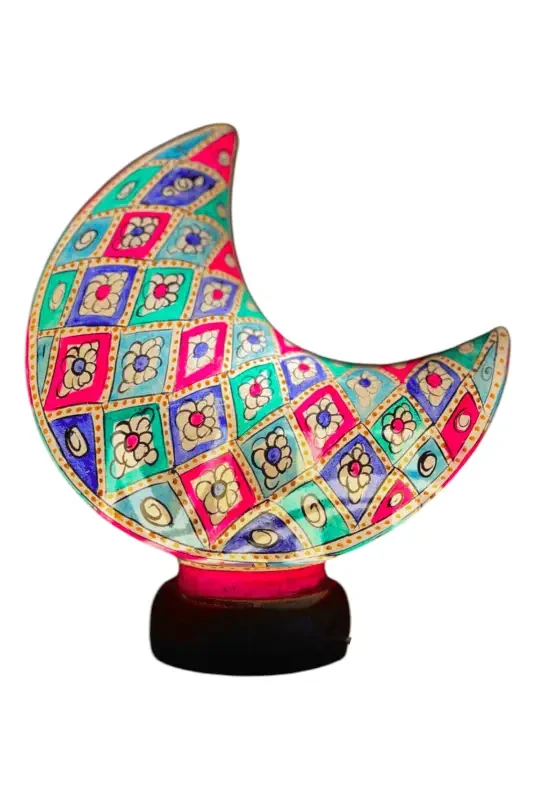 Moon Shape Camel Skin Lamp Green Red Art - MELTBUY