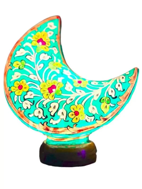 Moon Shape Camel Skin Lamp Peacock Blue Yellow Art - MELTBUY