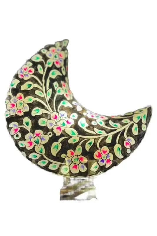 Moon Shape Camel Skin Lamp White Black Flowers Art - MELTBUY