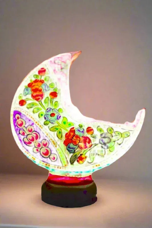 Moon shape camel skin lamp white pink blue art