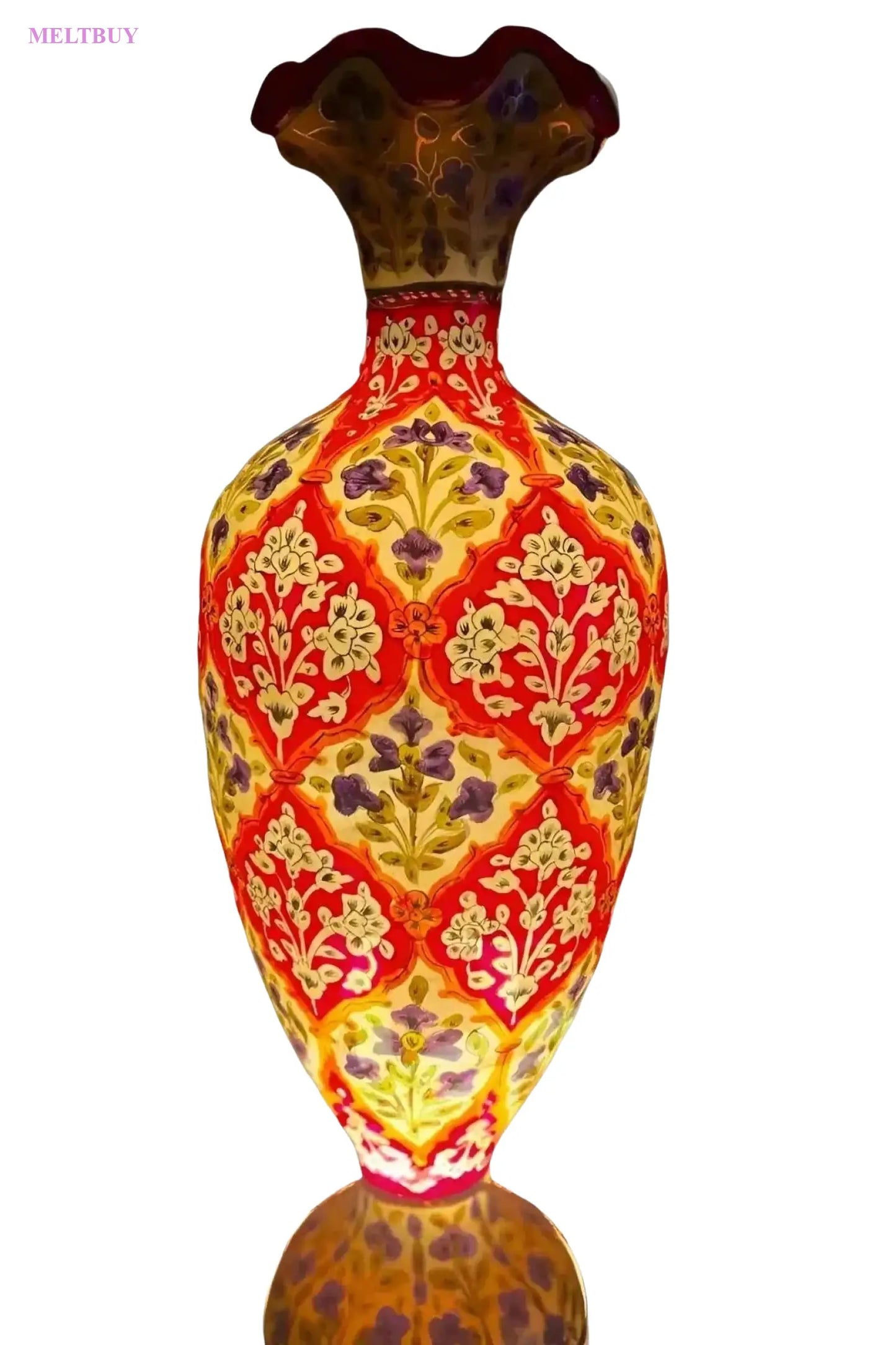 ornate-camel-skin-vase-lamp-with-red-gold-and-purple-floral-design-15-519 | MELTBUY