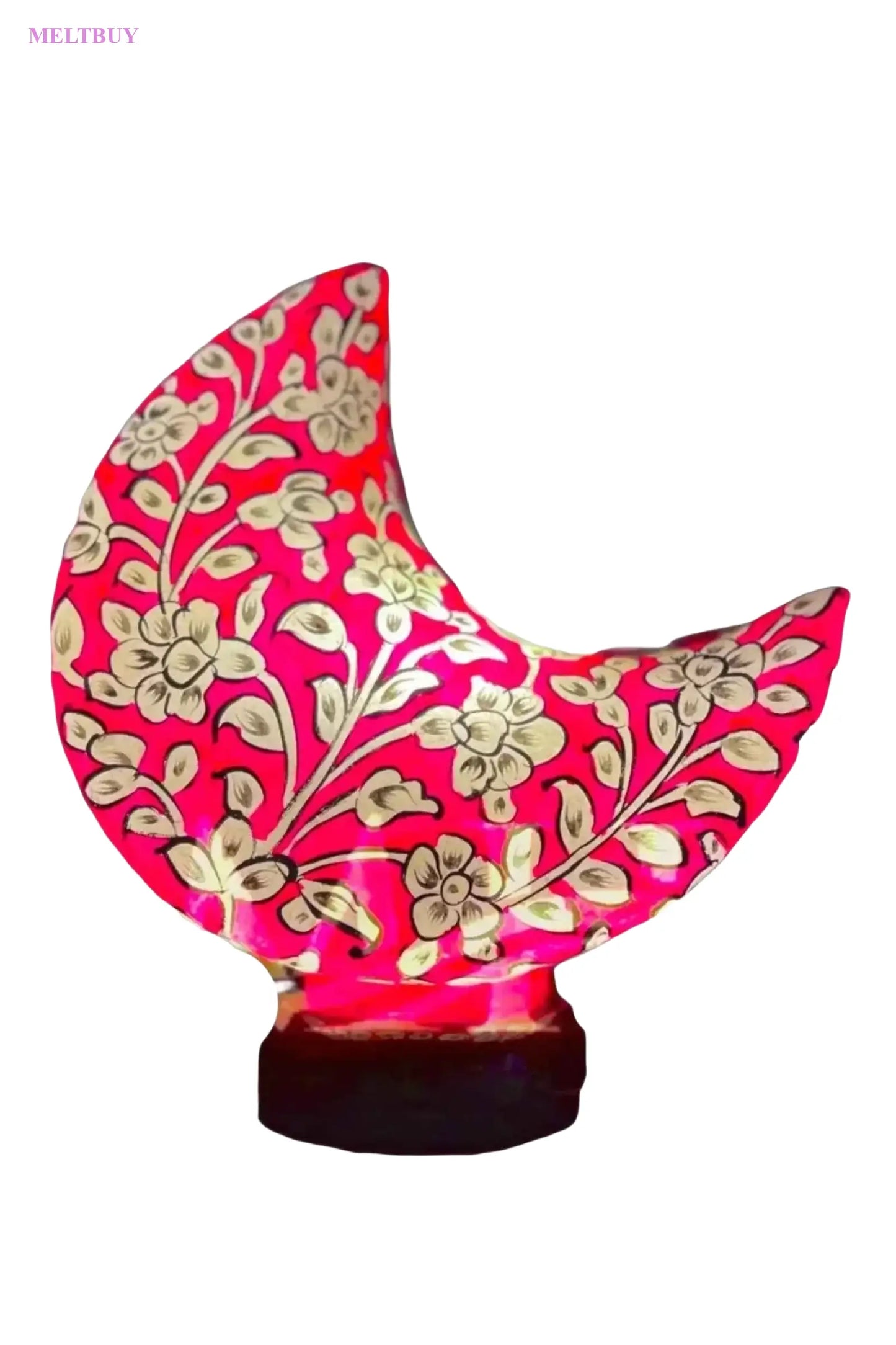 pink-moon-shape-lamp-in-camel-skin-with-gold-floral-design-9-inches-901 | MELTBUY