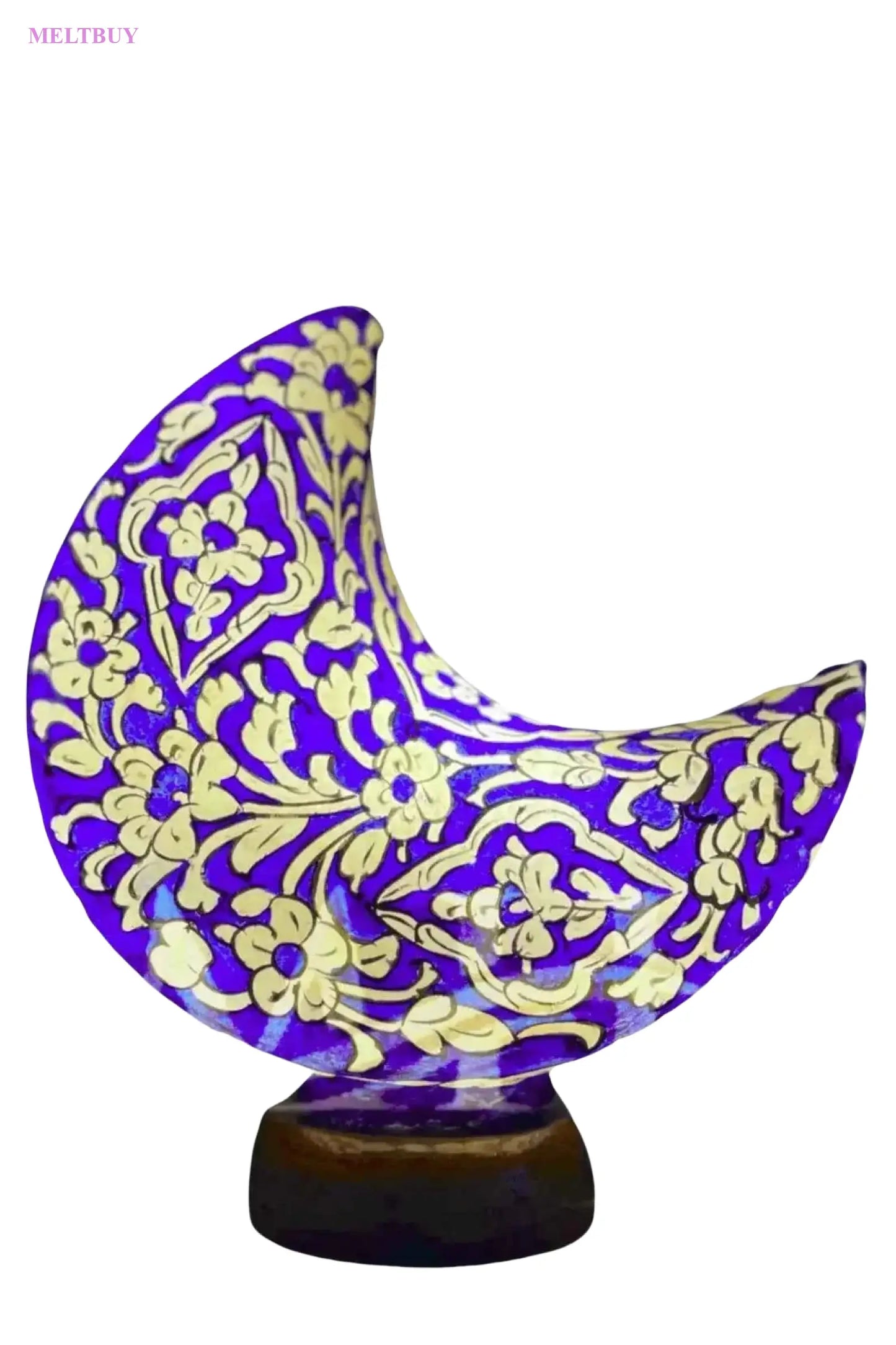 purple-ceramic-camel-ornament-with-gold-floral-art-moon-shape-decor-744 | MELTBUY