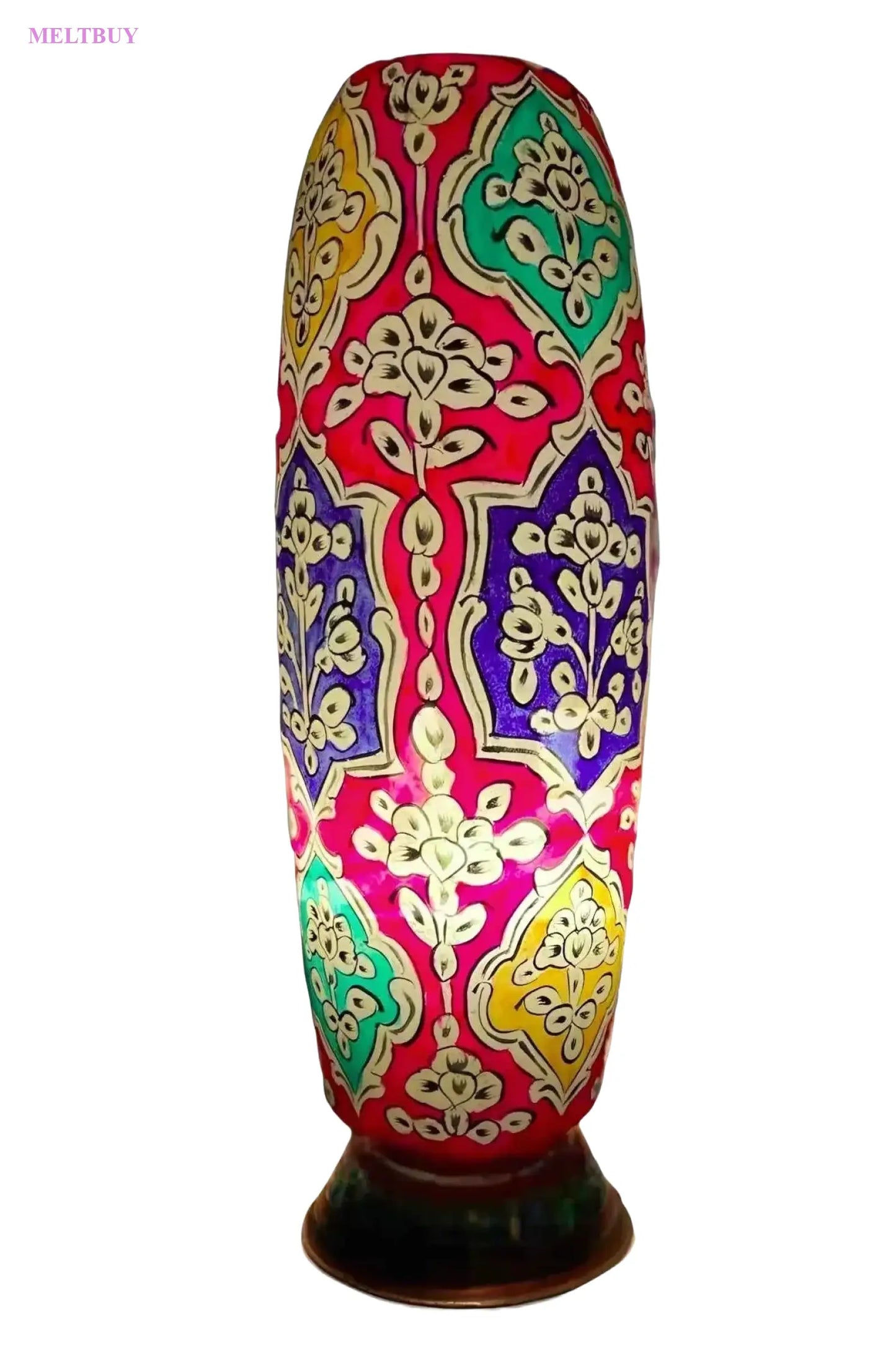 red-camel-skin-lamp-with-floral-ceramic-design-bottle-shape-12-inches-931 | MELTBUY