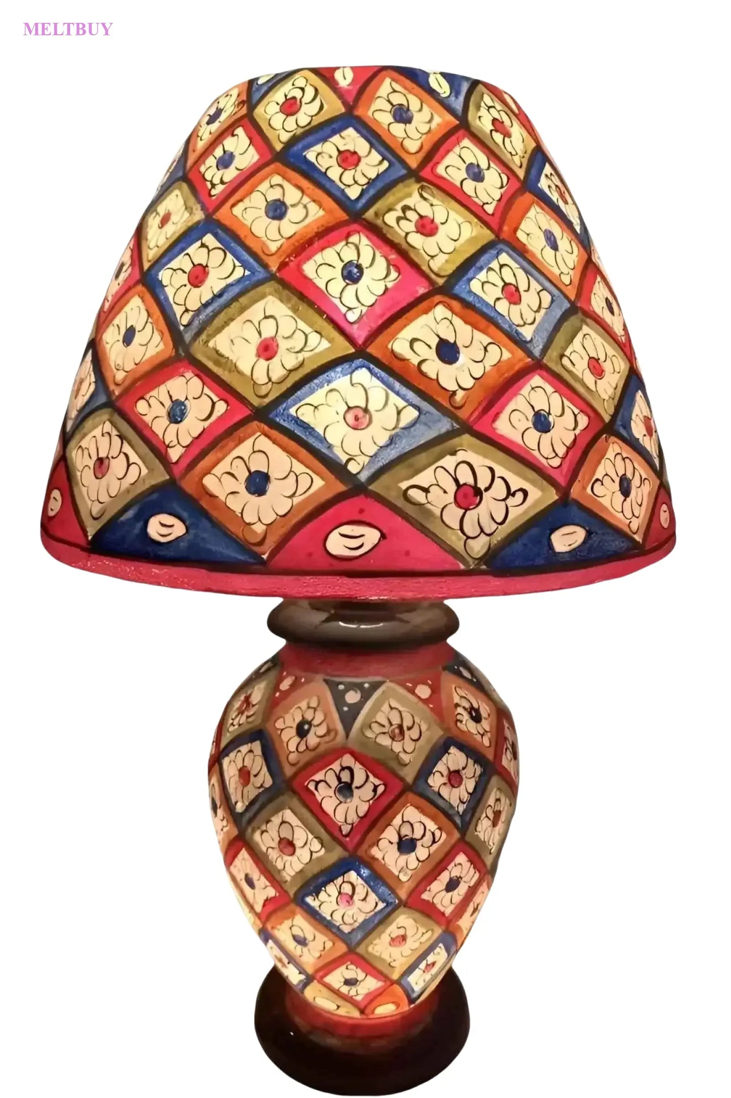 red-geometric-floral-lamp-handcrafted-camel-skin-table-light-side-234 | MELTBUY