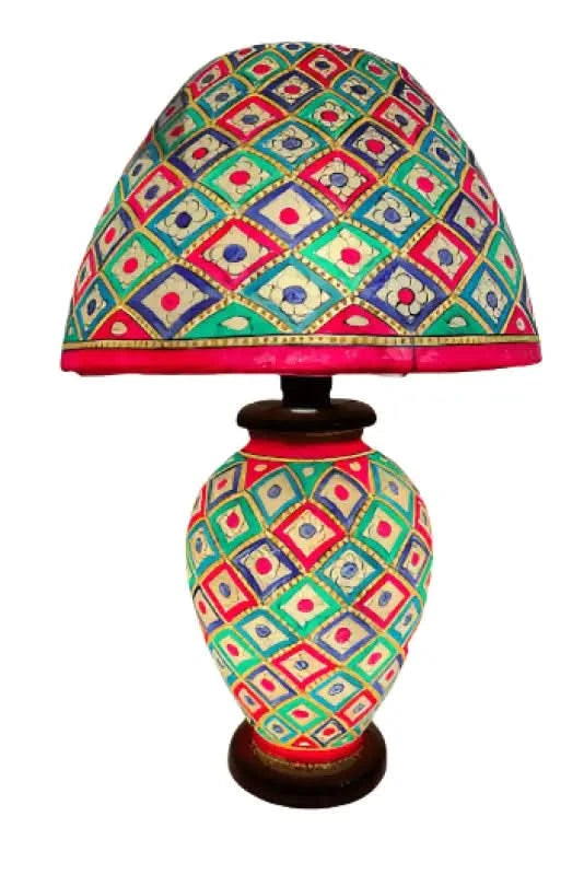 Side Table Camel Skin Lamp Blue Green Red Art - MELTBUY