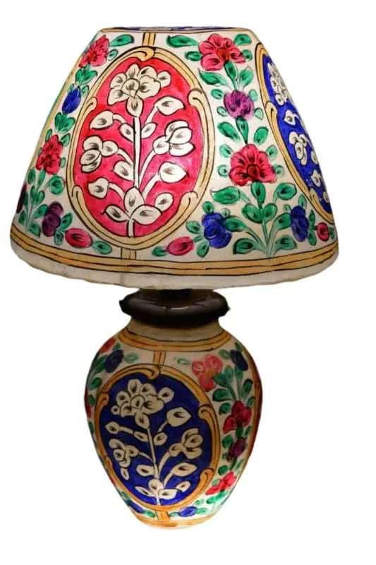 Side Table Camel Skin Lamp White Red Green Art - MELTBUY
