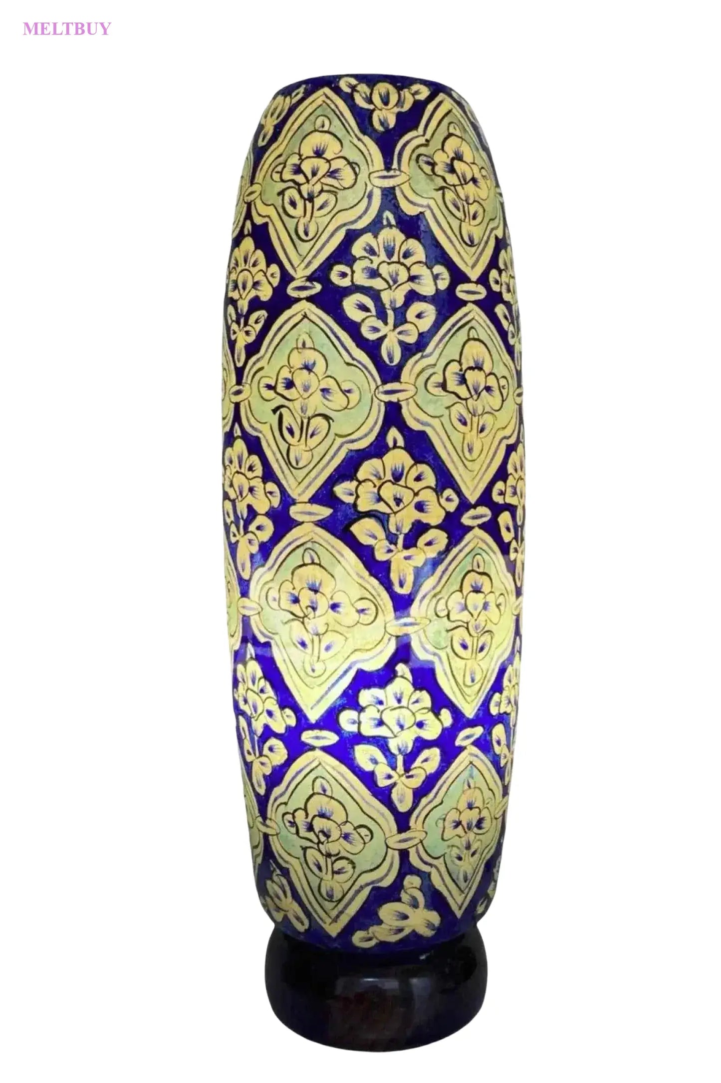 skin-lamp-blue-ceramic-vase-with-gold-design-elegant-floral-accent-655 | MELTBUY
