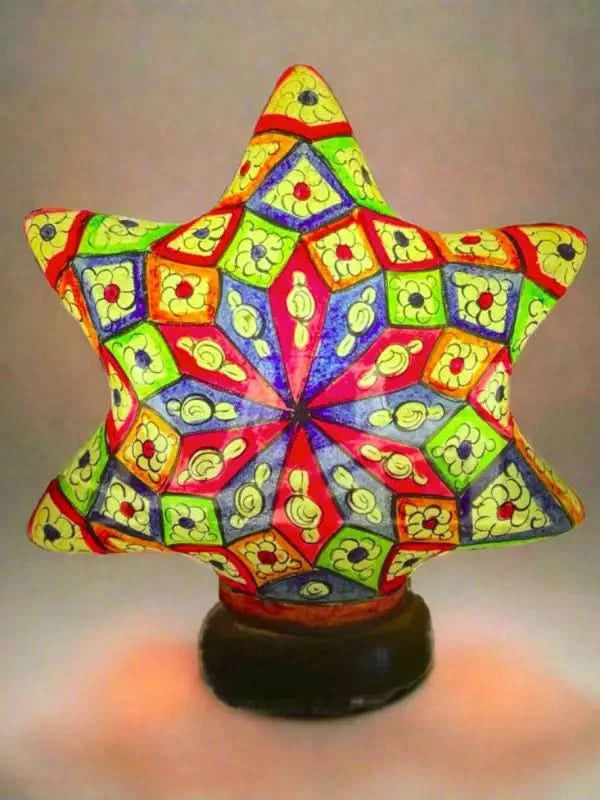 Star Shape Camel Skin Lamp Greenish Rainbow Multicolor Art - MELTBUY