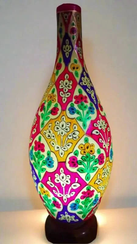 Surahi Shape Camel Skin Lamp Beautiful Multicolor Green Red Art - MELTBUY