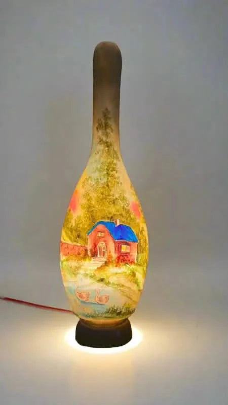 Surahi Shape Camel Skin Lamp Beige Duck House Art - MELTBUY