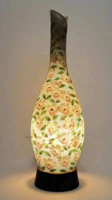 Surahi Shape Camel Skin Lamp Beige Green Art - MELTBUY