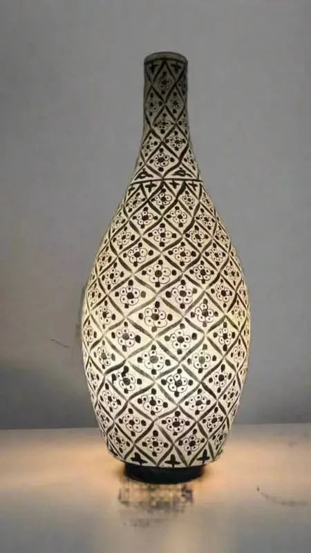 Surahi Shape Camel Skin Lamp Black and White Art Ambience - MELTBUY