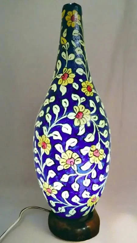 Surahi Shape Camel Skin Lamp Blue and White Art - MELTBUY