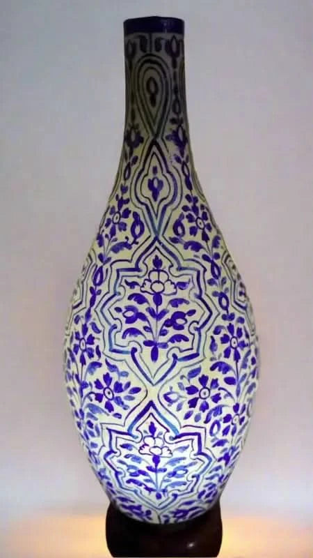 Surahi Shape Camel Skin Lamp Blue Color White Art - MELTBUY