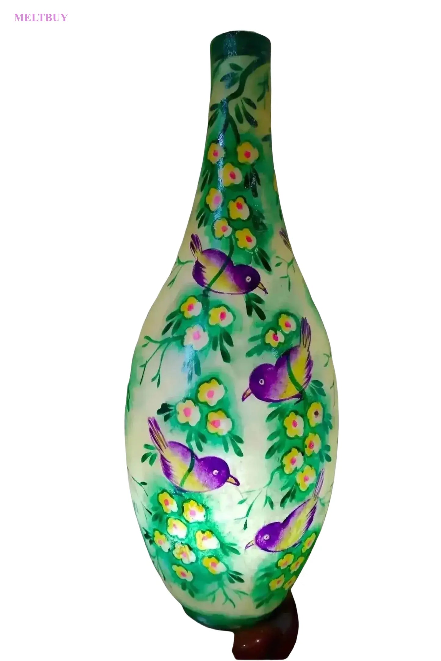 surahi-shape-camel-skin-lamp-green-with-bird-and-floral-design-214 | MELTBUY