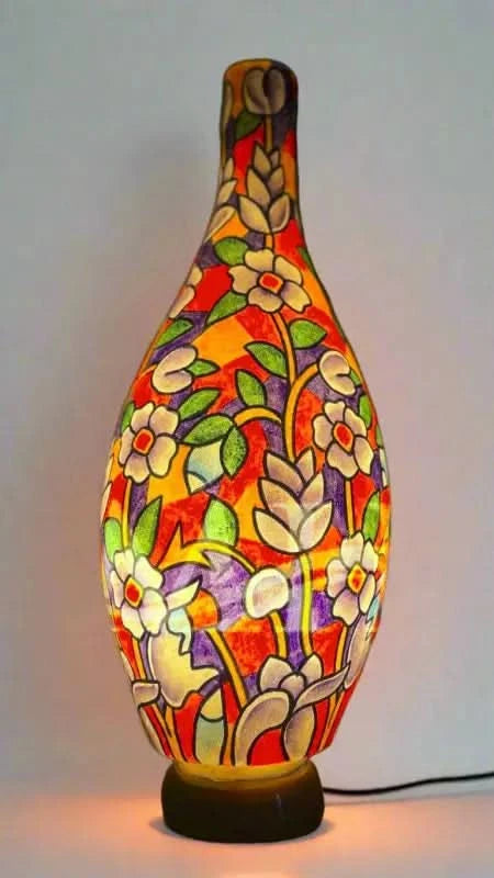 Surahi Shape Camel Skin Lamp Orange Ambience Multicolor Art - MELTBUY