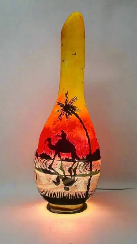 Surahi Shape Camel Skin Lamp Orange Camel Art - MELTBUY