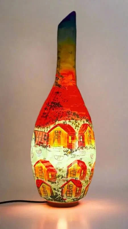 Surahi Shape Camel Skin Lamp Orange House Ambience Art - MELTBUY