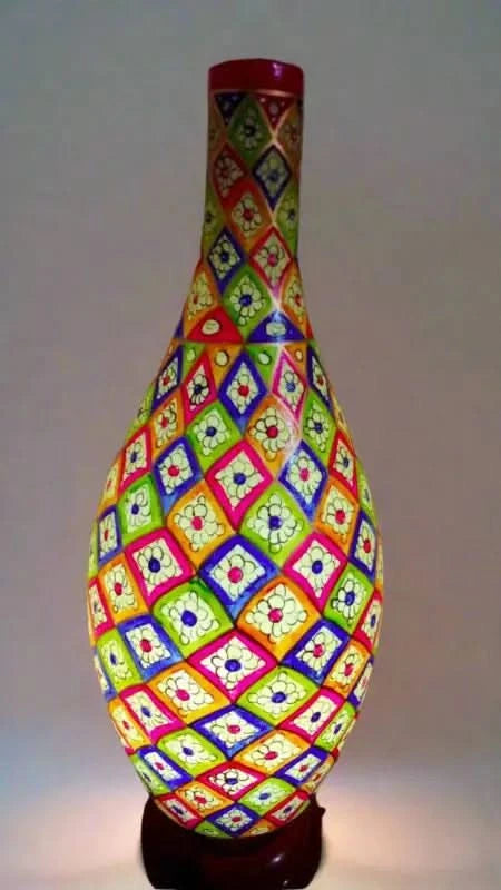 Surahi Shape Camel Skin Lamp Rainbow Color Art - MELTBUY