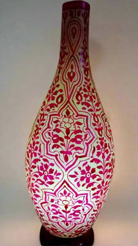 Surahi Shape Camel Skin Lamp White Pink Color Art - MELTBUY