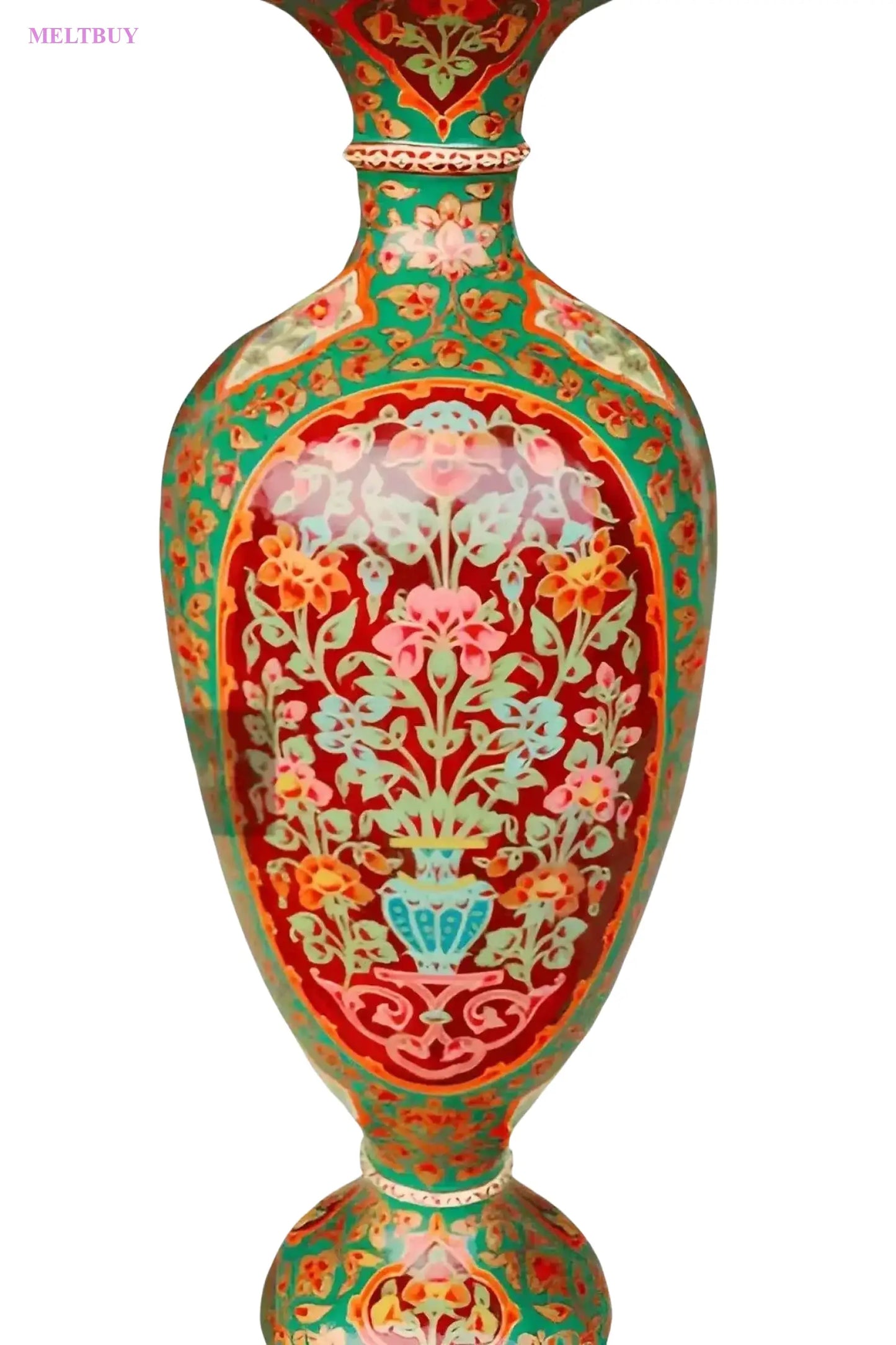teal-floral-vase-glossy-finish-in-camel-skin-design-lamp-15-inches-508 | MELTBUY