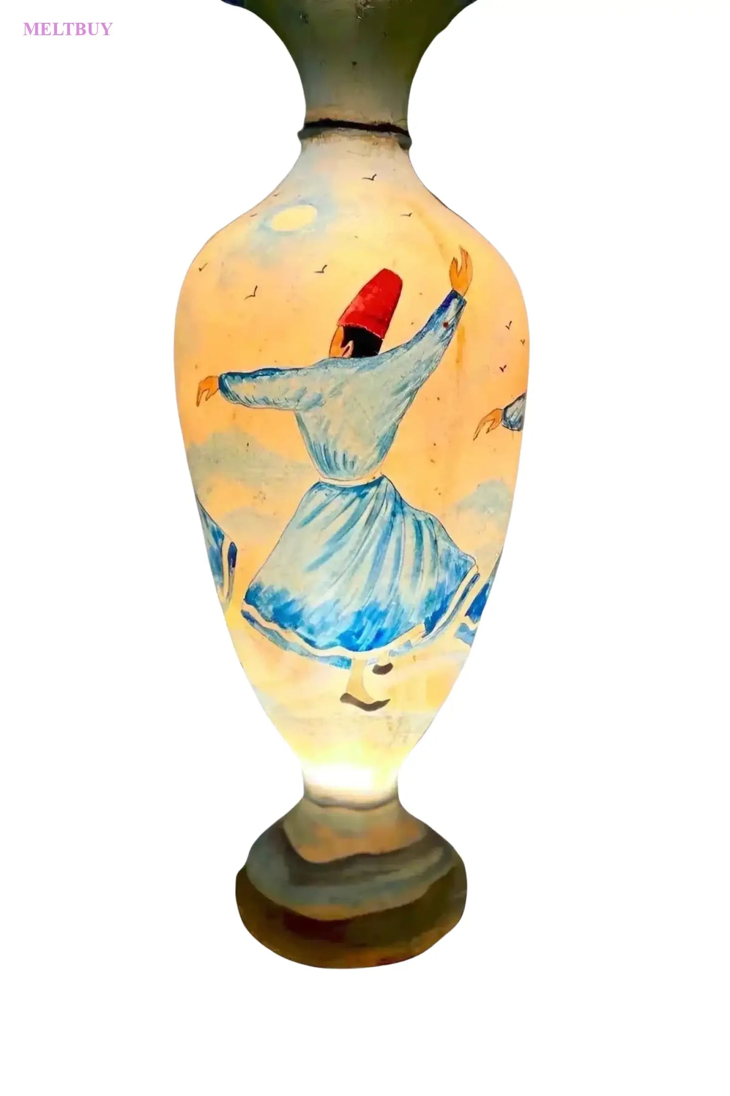 turkish-ceramic-vase-with-swirling-dancer-design-camel-skin-lamp-15-120 | MELTBUY